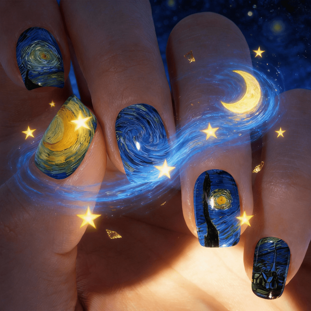 Nail Art Van Gogh - 24개 중간 사이즈 사각형 빈티지 반