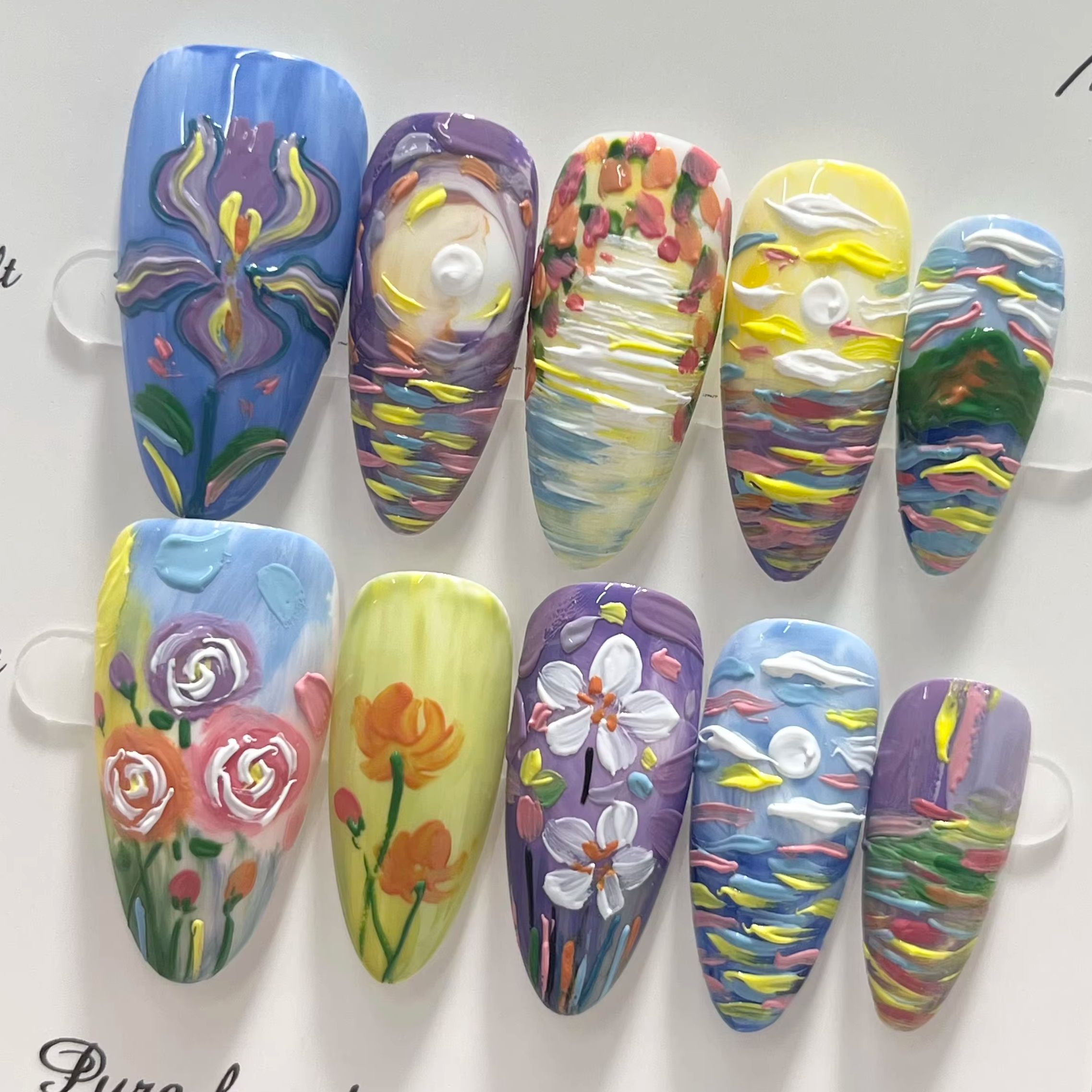 Nail Art Van Gogh - 아몬드 모양 반 고흐 별이 빛나는