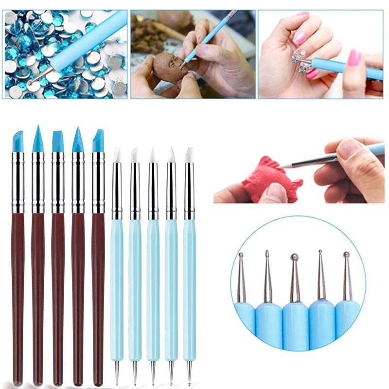 Nail Art Dotting Tool - 1/10/15개/세트 양쪽 끝이 있는 라인스톤 네일