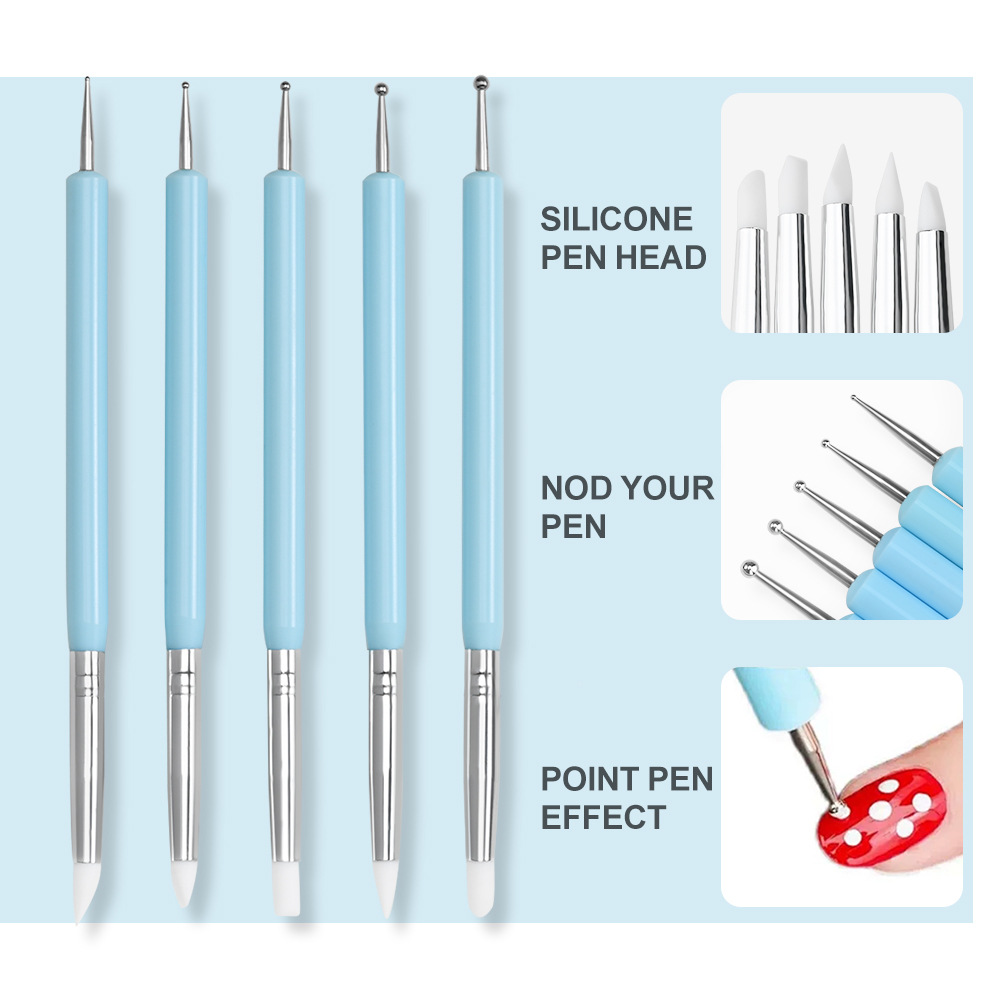 Nail Art Dotting Tool - 1/3/5/6/pcs/set 네일 아트 브러쉬-실리콘 조각 도트