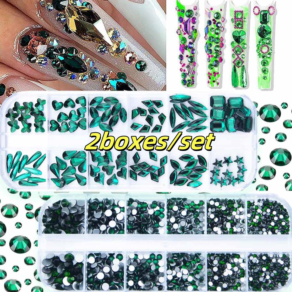 2상자 에메랄드 그린 네일 라인스톤 멀티 사이즈 플랫  - Nail Art Emerald Green 리뷰 및 가격
