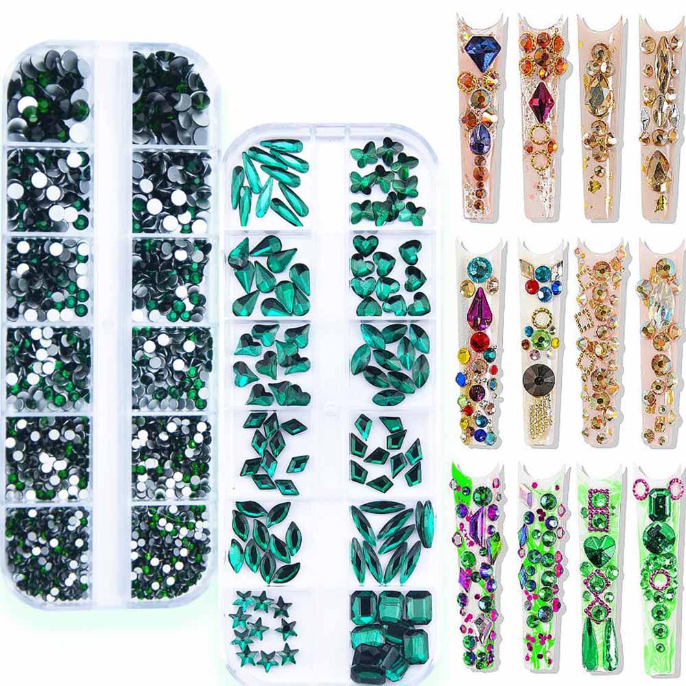 2상자 에메랄드 그린 네일 라인스톤 멀티 사이즈 플랫  - Nail Art Emerald Green 리뷰 및 가격