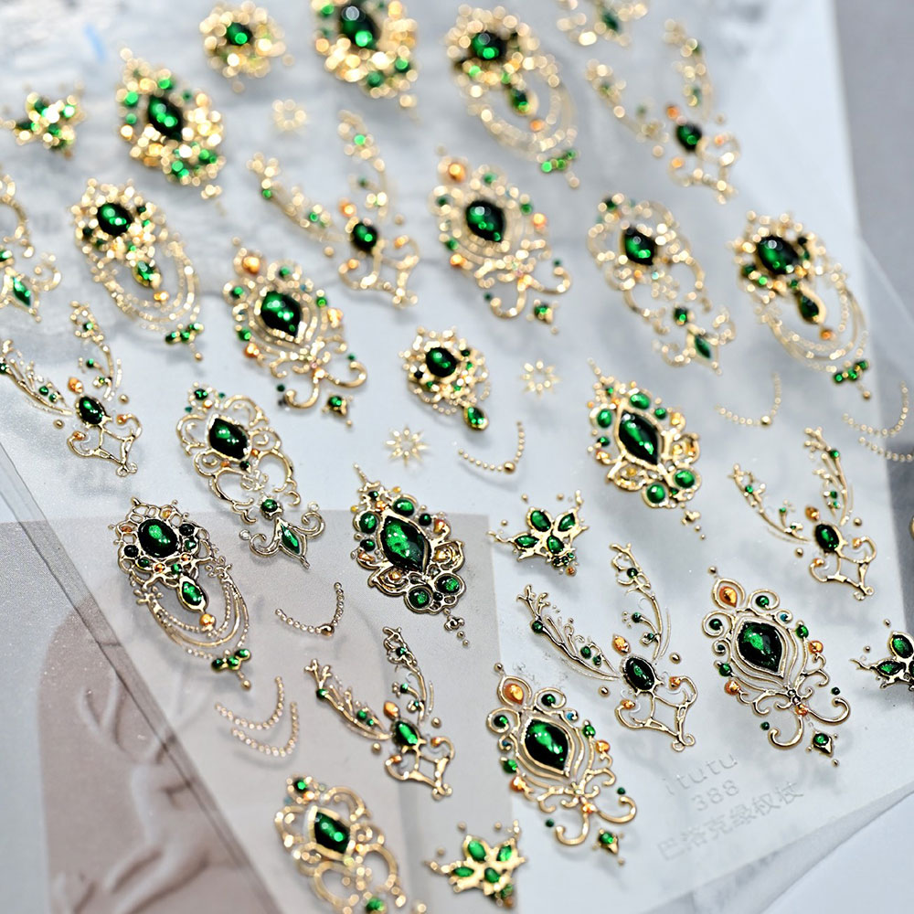 5D 엠보싱 에메랄드 보석 네일 아트 스티커 럭셔리 골 - Nail Art Emerald Green 리뷰 및 가격