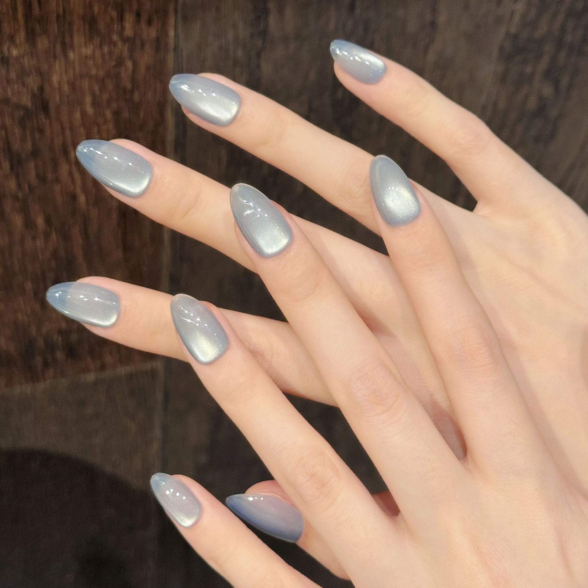 10개 블루 캣아이 프렌치 숏 아몬드 핸드메이드 가짜  - Nail Art Simple 리뷰 및 가격