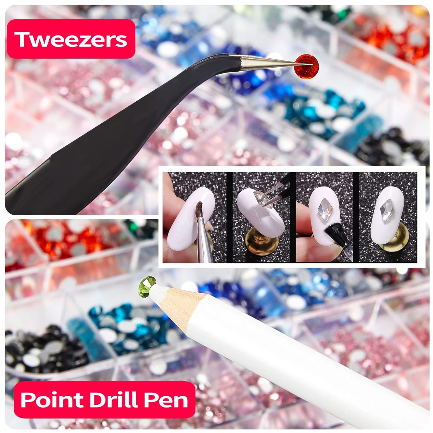 12 그리드 에메랄드 플랫백 네일 라인스톤, 도구 포함 - Nail Art Emerald Green 리뷰 및 가격